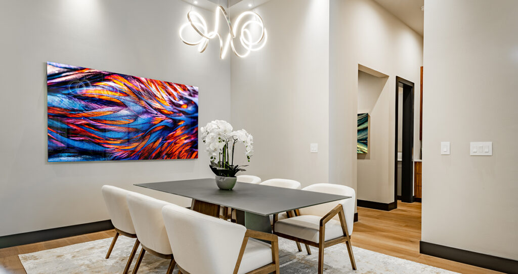 Colrful Feather Print in dining room